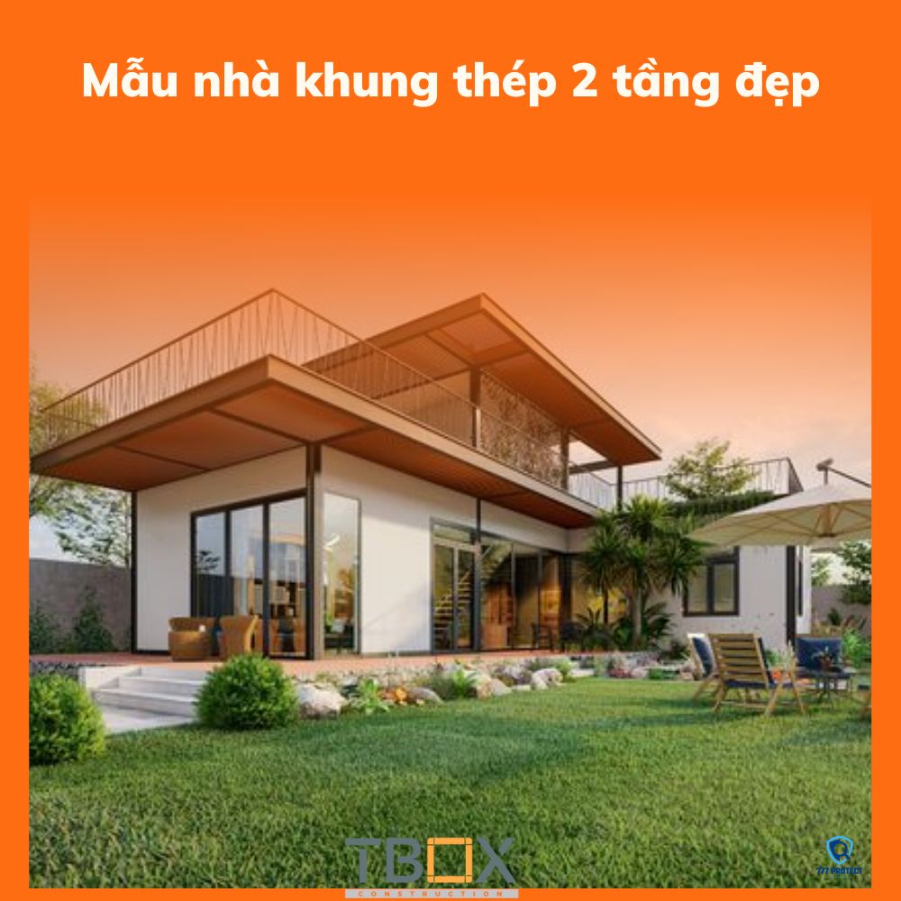 Mẫu nhà khung thép 2 tầng đẹp