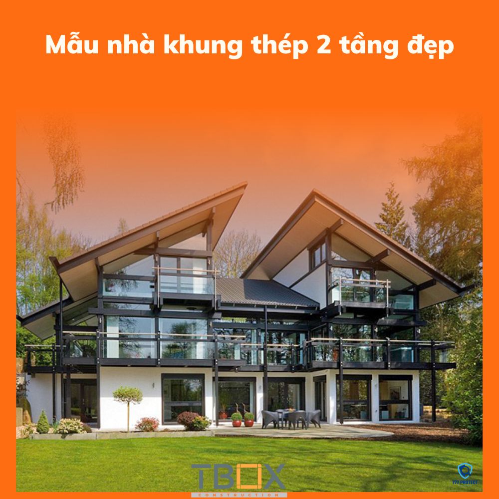 Mẫu nhà khung thép 2 tầng đẹp