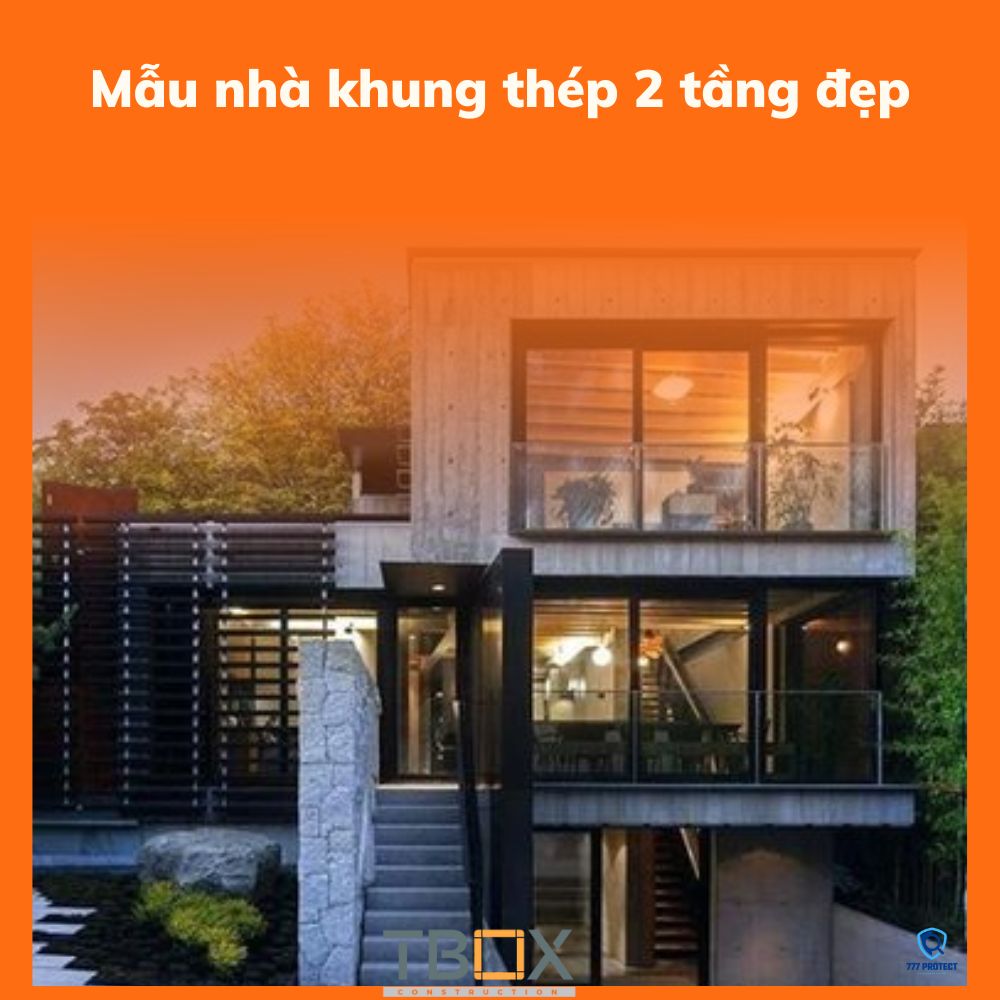 Mẫu nhà khung thép 2 tầng đẹp